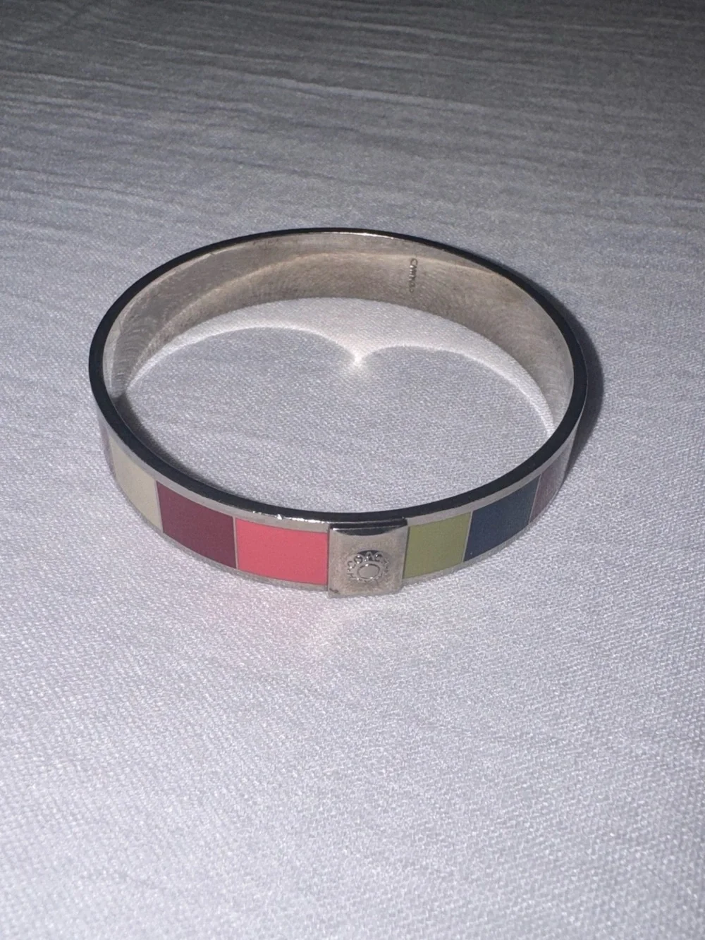 Coach Vintage Legacy Stripe Enamel Silver Bangle Bracelet 1/2” W